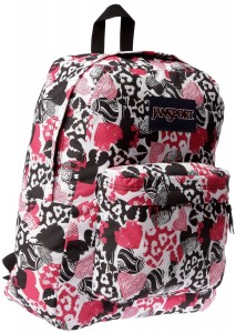 White, Black and Hot Pink heart backpack by JanSport