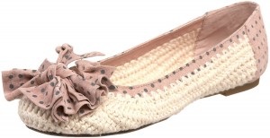 Antique Pink polka dot ballet flats with bow decoration by Betsey Johnson