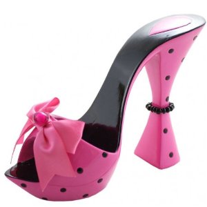 Retro Hot pink ribbon bow and polka dot shoe phone holder