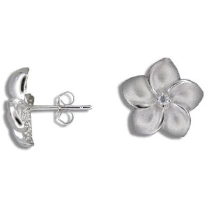 Silver plumeria earring studs