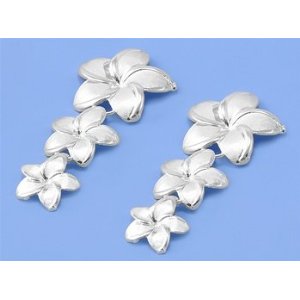 Three flower silver plumeria earrings