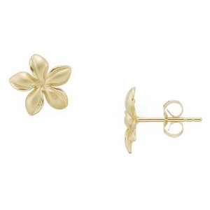 Yellow gold pointy plumeria flower earrings