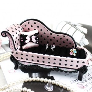 Girly Pink and Black polka dot couch Ring Holder