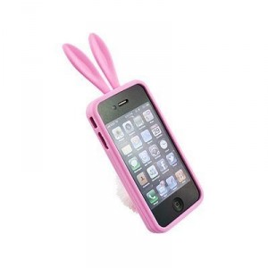 Fluffy Bunny Rabbit Ears and Tail Cute pink iphone case and stand