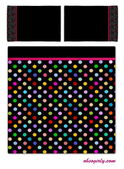Black Rainbow Polka dot bedding - pillow cases and duvet cover