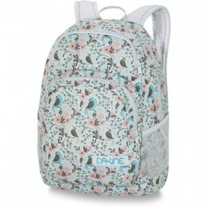 White backpack with pink flower and blue bird design from the Dakine Girls Hana Pack series