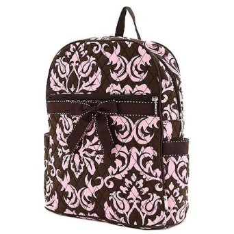 Pale Pink & black damask with black bow backpack