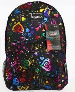 Black backpack with Rainbow Colorful 80s style hearts by Track