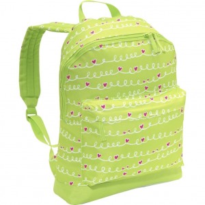Girls Lime Green and Pink Hearts Backpack