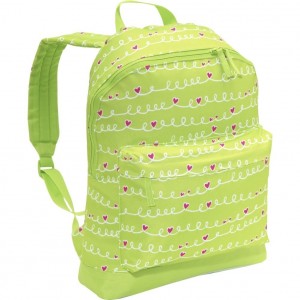 Girls Lime Green and Pink Hearts Backpack