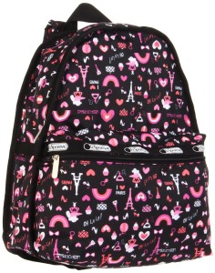 Black and Pink Paris Love: Rainbows, Eiffel Towers & Girls Hearts Backpack by Lesportsac