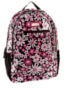 girly pink, white & black floral backpack by Hadaki