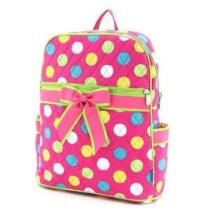 Hot pink and colorful polka dots, with pink bow backpack