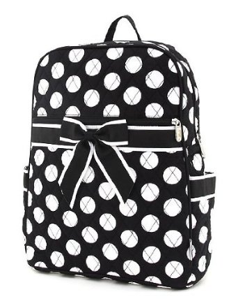 Black & White Polka dot backpack with black bow