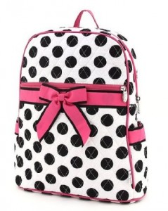 Black and White spotted backpack with hot pink bow 