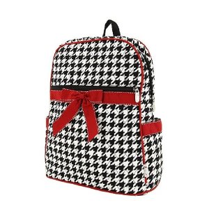 Black and White houndstooth pattern backpack with red ribbon bow