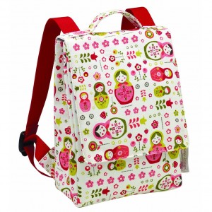 Girls White backpack with flowers and Russian Dolls - Sugarbooger Kiddie Play Back Pack, Matryoshka Doll