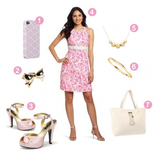 Pink outfit matching a cute gold bow ring