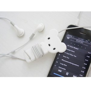 White Cute Bear Earphone Winder