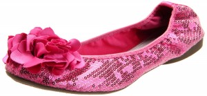 Sequin Sparkly hot pink ballet flats with flower decoration