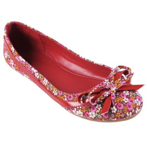 Pink & Red cute floral ballet flats with ribbon: Brinley Co Womens Bow Accent