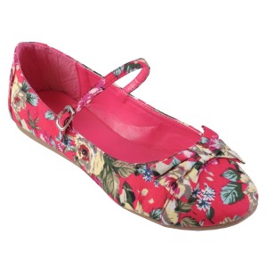 Hot pink floral ballet pumps: Brinley Co Womens Bow Accent Mary Jane Ballet Flat