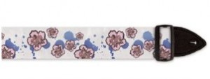 floral white and pink guitar strap with purple spots for girly girls