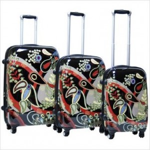 Black floral pattern luggage set by CalPak Woodstock