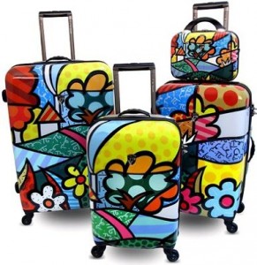 Colorful & Bright arty floral suitcases designed by Romero Britto, made by Heys USA