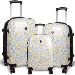 White, yellow and grey floral luggage by Jworld
