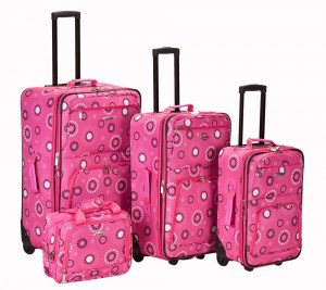Hot pink flowery pattern luggage by Rockland