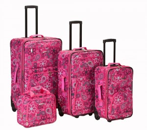 Hot Pink flower print luggage by Rockland