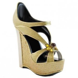 Gold wedge sandal shoe phone holder