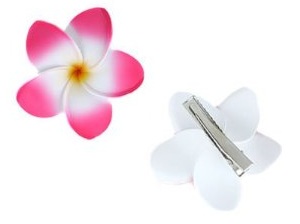 Pink plumeria / frangipani flower hair clip