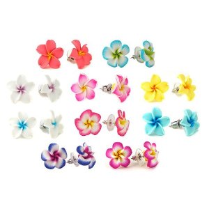 Colorful set of clay plumeria earrings