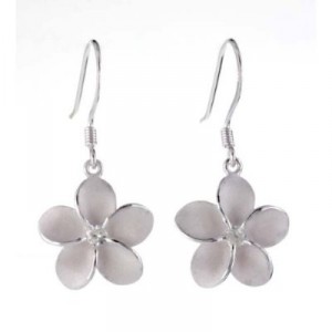 Silver plumeria fish hook earrings