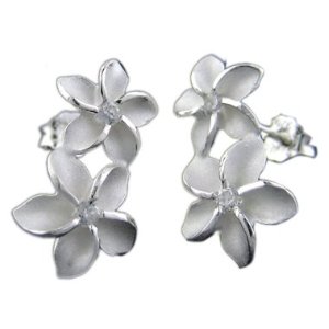 Two flower silver plumeria earrings