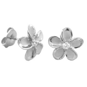 Silver plumeria earring studs