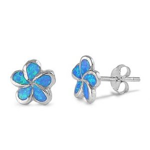 Blue opal stud plumeria earrings