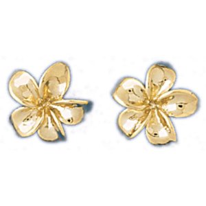 Yellow gold plumeria flower stud earrings