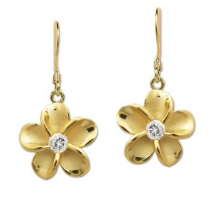 Gold plumeria dangling earrings