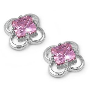 Pink gemstone plumeria flower earrings
