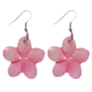 Pink seashell plumeria earrings