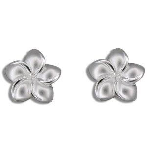 Silver plumeria flower stud earrings