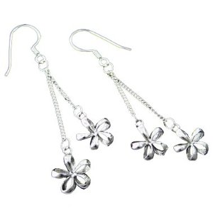 Dangle silver plumeria earrings