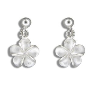 Silver plumeria earrings