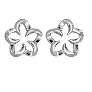 Silver studs flower outline plumeria earrings