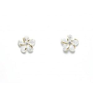 Small silver stud plumeria earrings
