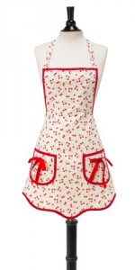 Vintage aprons: Cute Red Cherry Apron with Red Ribbon and bows