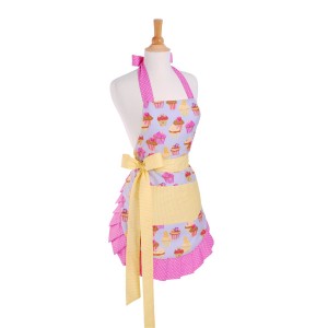 Cute Girly Retro apron: Cupcake apron with buttercream yellow bow